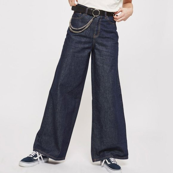 Moto Indigo HighRise Loose Wide leg Jeans w28 +MEASUREMENT Rigid/Thick denim - Picture 2 of 11